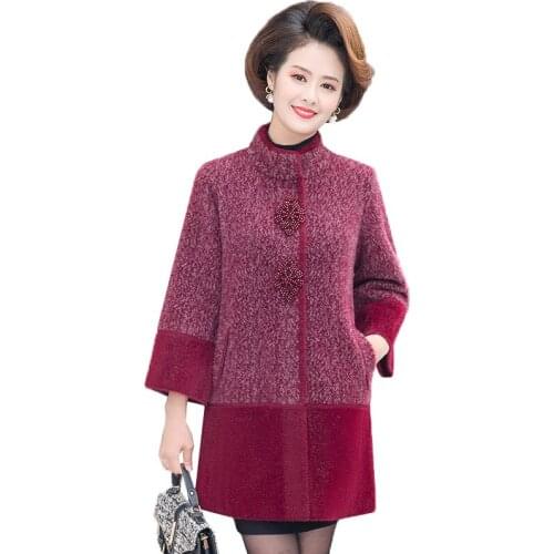 Middle-Aged Mother Autumn Winter Women Clothes Mink Woolen Coat Mid-length Plus Size 4XL 2021 New Female Woolen Outerwear R886