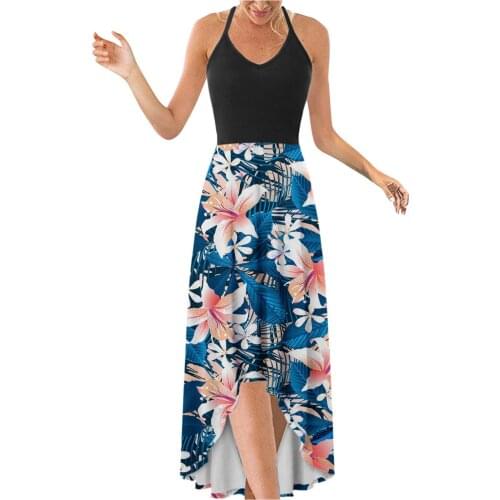 Sexy Backless Sundresses 2021 Womens Summer Sexy Halter V-Neck Sleeveless Printed Long Dress Bohe Beach Maxi Dress Robe Femme