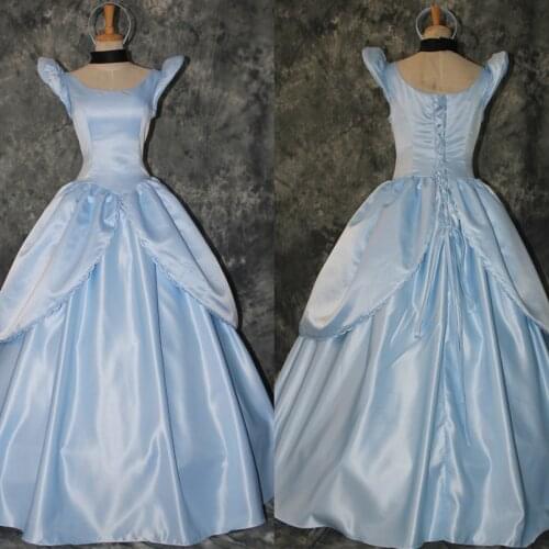 Movie Cinderella Princess Dress Fantasy Halloween Carnival Cosplay Costume Adult Women Blue Party Dance Dress