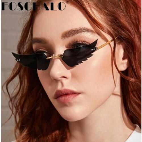 Fashion Wing Steampunk Sunglasses Women Mirror Rimless Sun Glass Vintage Unique Men Sunglasses Punk Retro Eyewear Oculos De Sol