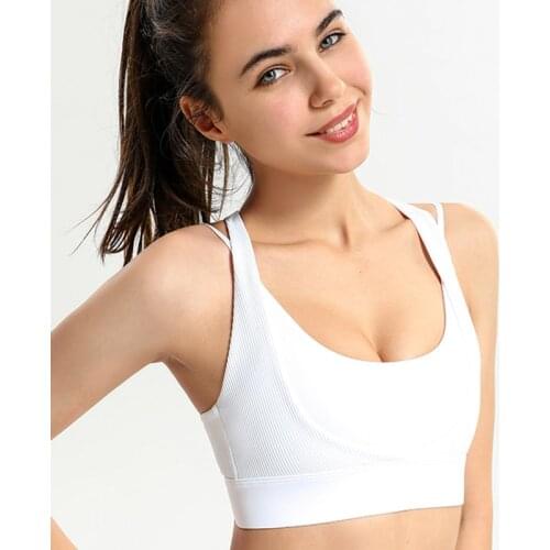 Sports Bra for Women Gym Tops Fitness Seamless Push Up Shockproof Cropped Yoga Top Femme U-shaped Neckline Removable Chest Pad