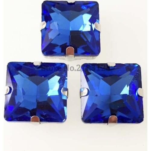 Light blue square shape Silver bottom high quality Glass Crystal sew on claw rhinestones,8mm 10mm 12mm 20pcs/bag