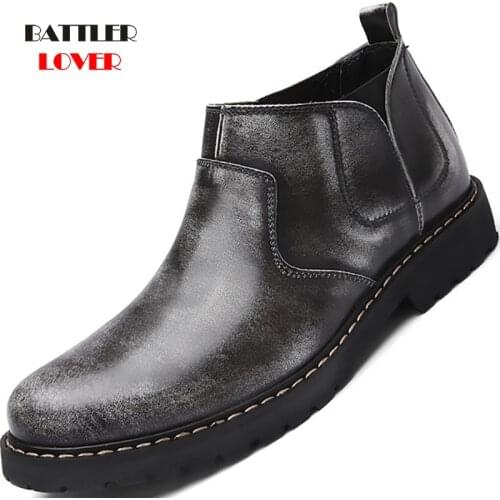 Trend Velvet Chelsea Boots Youth Men Winter Genuine Leather Boots Retro Round Head Botas for Male Motorcycle Steampunk Footwear