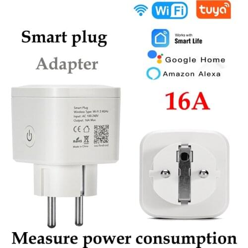 Tuya Smart Plug EU Wifi 16A 3500W Power Strip Outlet Socket APP Control Measure Power Consumption Support Alexa Echo Smart Life
