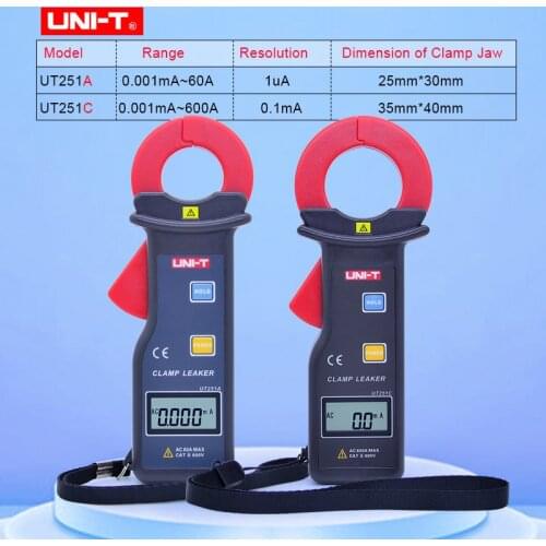 UNI-T UT251A UT251C RS-232 Auto Range High Sensitivity Leakage Current Clamp Meters with 99 Data Logging Ammeter Multitester