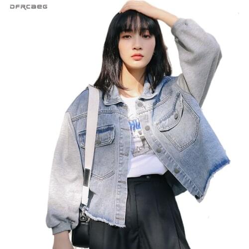 Patchwork Oversized Letter Print Jeans Jacket For Woman 2020 Spring Streetwear Ladies Denim Coat Jackset Clothes Loose Outwear