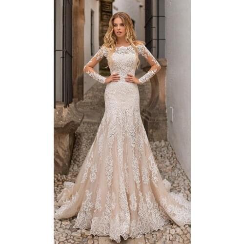 Gorgeous Mermaid Wedding Dresses With Detachable Train Long Sleeve Off The Shoulder Pakistan Middle East Full Lace Bridal Gowns