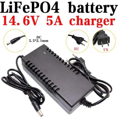 14.6V 5A LiFePO4 Charger 4Series 12V 5A Lifepo4 battery charger DC 12.8V 14.4V battery pack Power Adapter AC 100-240V EU US Plug
