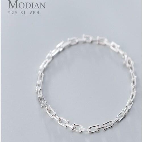 Modian Simple Geometric Chain Bracelet for Women Fashion Genuine 925 Sterling Silver Strand Bracelet Fine Jewelry Accessories