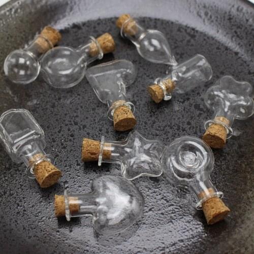 10 Assorted Mini Empty Glass Bottle Vials Cork Charm Pendants Wish Bottles
