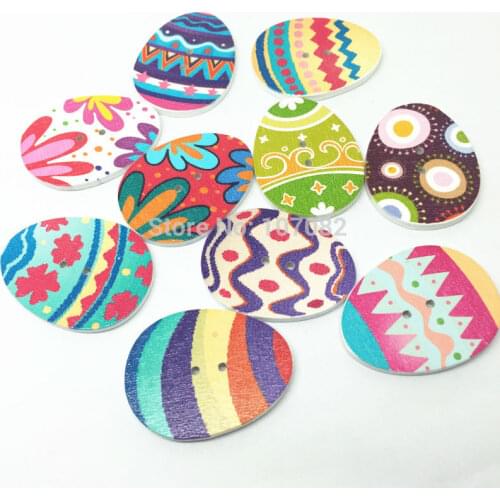 10pcs 31x22mm Wood Painted Eggs Buttons 2 Holes Cartoon Easter Sewing Button Embellishments Scrapbooking DIY Crafts