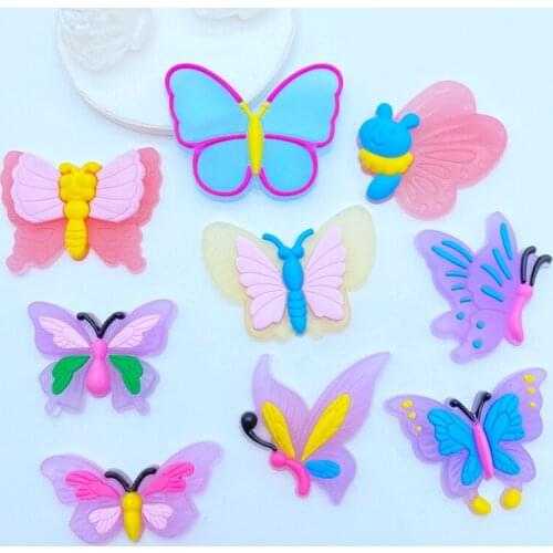 10pcs Cute Mini Butterfly Head PVC Flexible Glue Flat Back DIY Scrapbook Embellishment Phone Craft Decoration K39