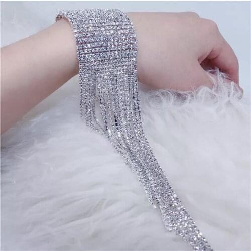2020 Fashion Long Tassel Rhinestone Bracelet Hand Jewelry for Women Bridal Crystal Statement Bracelets Wedding Jewellery