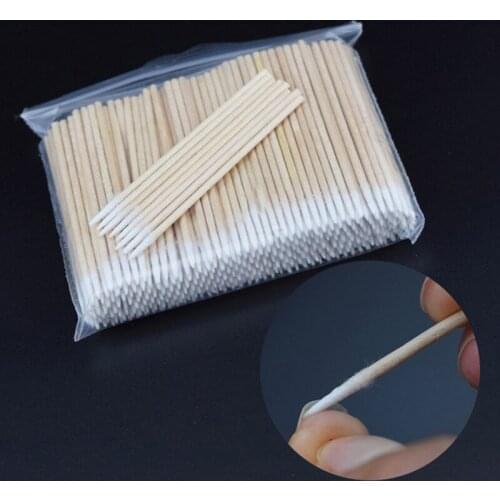 300pcs Disposable Ultra-small Cotton Swab Lint Free Micro Brushes Wood Cotton Buds Swabs Eyelash Extension Removing Tools