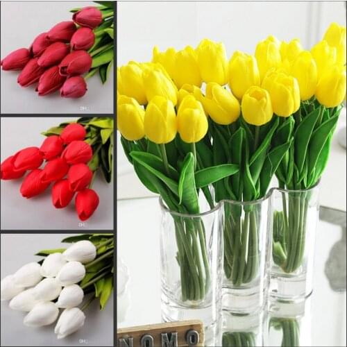 50 pcs/lot Tulip Artificial Flower PU Artificial bouquet Real touch flowers For Home Wedding decoratiom Supplies