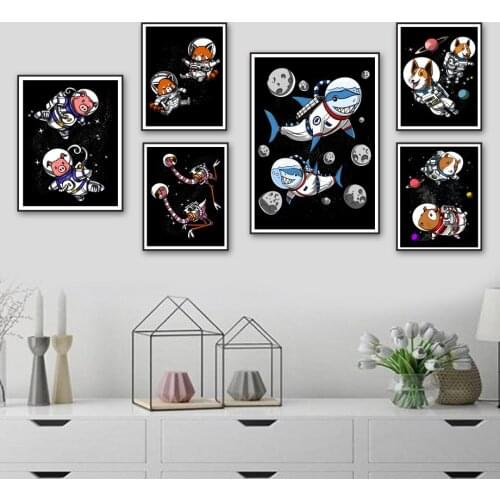 Shark Pig Fox Dog Cow Flamingo Space Suit Star Wall Art Canvas Painting Nordic Posters And Prints Wall Pictures Kids Room Decor
