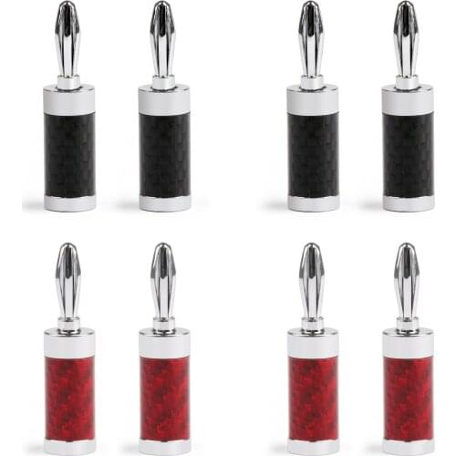 Artudatech 4 Pairs HIFI Rhodium Plated Carbon Fiber Speaker Cable Banana Terminal Plug Black Red Jack Connector Parts