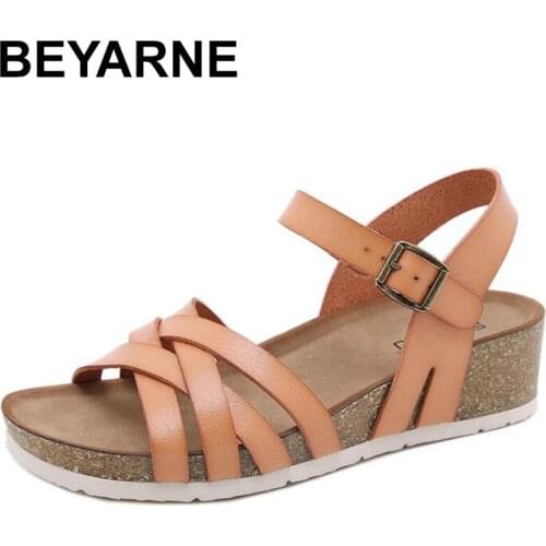 BEYARNE2021Women Sandals Summer Fashion Cork Wedges Durable Slippers Ladies Platform Outdoor Casual Non-slip Beach Shoes Female