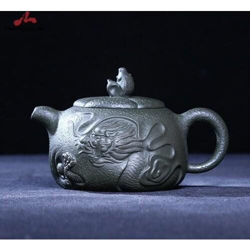 Handmade Yixing Teapot 320cc Purple Clay Zisha Pot Gujingzhou Fish And Dragon Pot