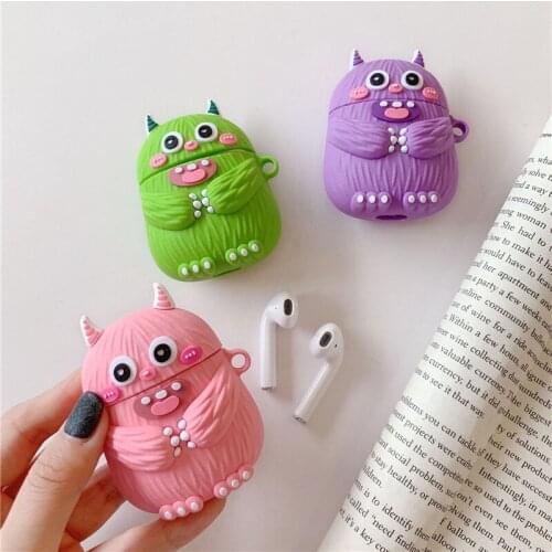 Bluetooth Earphone Case for Airpods Cute Protective Cover for Airpods 2 Cartoon with Keychain Stereoscopic 3D Doodle Monster