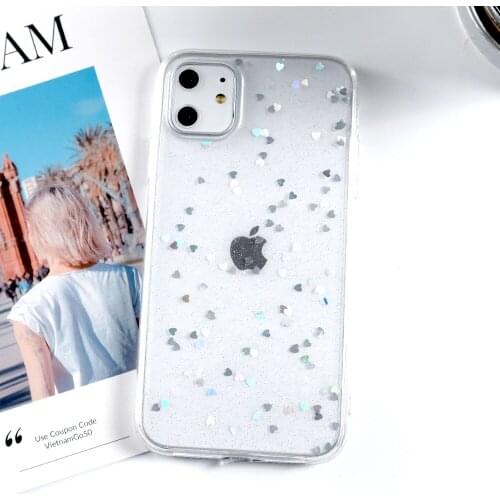 Epoxy Heart Sequins Case For iPhone 11 Pro Max XR X XS Max 7 8 Plus Case Glitter Clear Soft Covers Fundas For iPhone 6 6S Coque