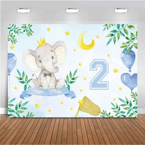 Number Customize 1 2 3 Happy Birthday Elepant Backgrounds For Decor Photo Gold Stars Children Party Table Backdrops Photography