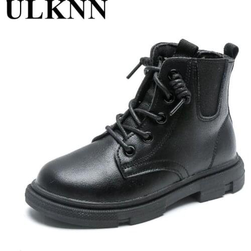 Childrens Genuine Leather Boots Kids Boy Martin Boots Girl Vogue New 2021 Winters Boots Students Tooling Boots Black Boats