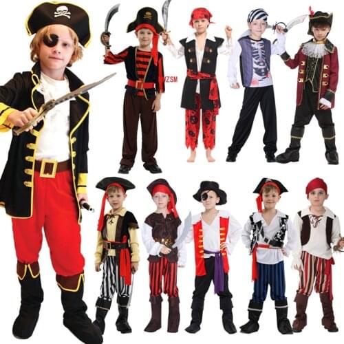 Halloween Childrens Pirate with shoes hat belt Costume Ball Shows Costumes Boys and Girls Caribbean Pirate Captain Clothes Sets