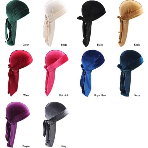 Luxury Unisex Men Women Breathable Bandana Hat velvet Durag do doo du rag long tail headwrap chemo cap Hair Accessories