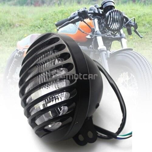 6'' 3/4'' Round Refit Black Grill Cover Lights Motorcycle Halogen Hi-Lo Beam Headlight Fit for Harley Sportster XL883 XL1200