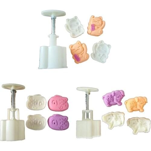 Mooncake Mold 50g Cookie Cutter with Cartoon Animal Stamps Green Bean Pastry DIY