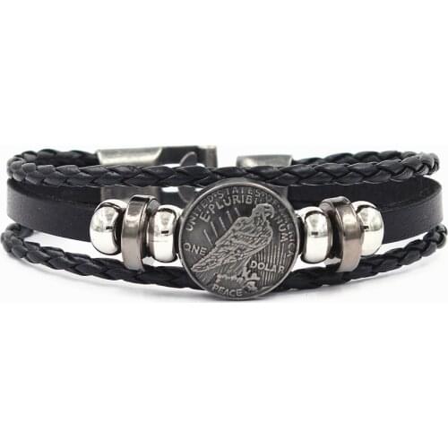 GO MAX DGW New Classic Style Men Leather Bracelet Simple Black Peace Pigeon Neutral Accessories Hand-woven Jewelry Gifts
