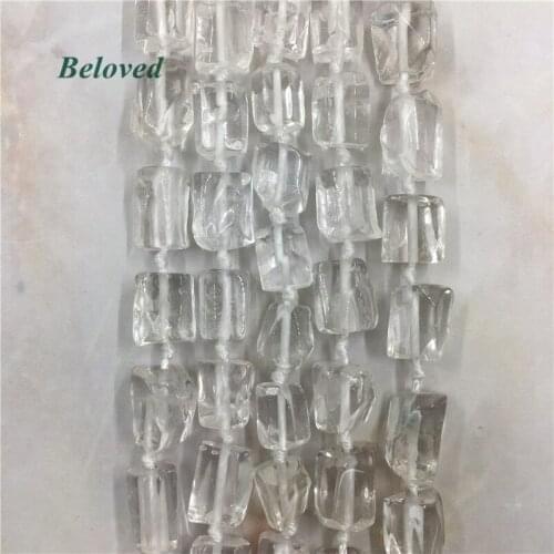 Faceted Cylinder Clear White Quartz Nugget Loose Beads, Rock Quartz Gems Necklace DIY Spacer Beads, BG18039