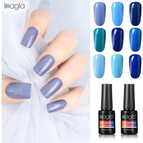 Inagla 12 Pure Colors Soak Off Blue Series Nail Gel Polish 15ml Nail Art UV LED Top Base Coat Varnish Gel Lacquer