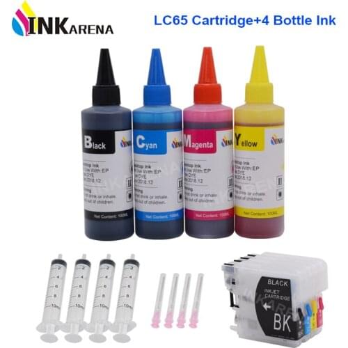 INKARENA LC 65 XL Printer Ink Cartridges + 400ml Ink For Brother LC11 LC16 LC38 LC61 LC65 LC67 980 LC990 LC1100 DCP 585CW 595CN
