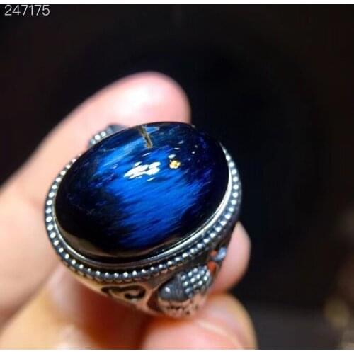 From Namibia Natural Pietersite Blue Light Adjustable Ring Chatoyant 18.2/13mm Woman 925 Sterling Silver AAAAA