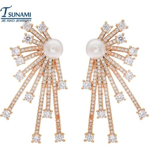 The famous brand of exaggerated zircon pearl earrings Woman/girls jewelry zircon studs ER-098