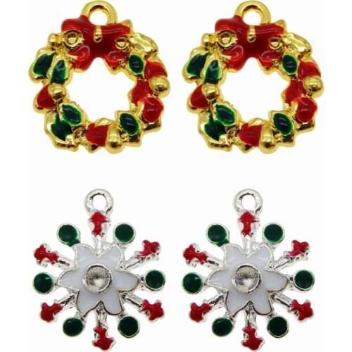 Julie Wang 12pcs Enamel Christmas Garland Charms Alloy Gold Silver Color For Jewelry Making Xmas Hanging Craft Findings
