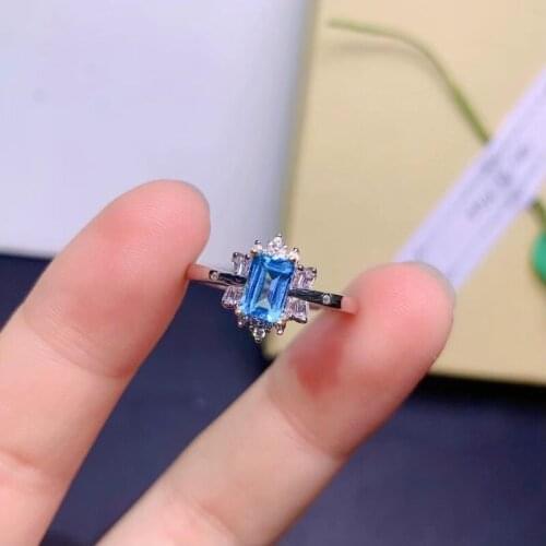 Natural Topaz Stone Ring Real 925 Sterling Silver Engagement Ring Charm Square Wedding Rings for Women