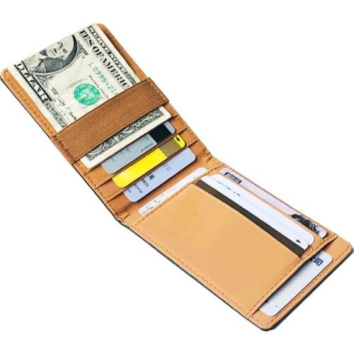 New Korean version of the US dollar clip short mens leather wallet cross grain PU card bag elastic band small card bag