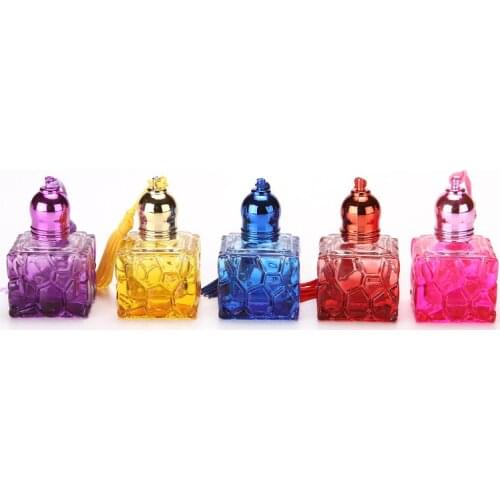 10ML Square Water Cube Transparent Glass Roll On Cosmetic Perfume Bottle Colored Cap Tassel Oil Bottle 4PCS/LOT