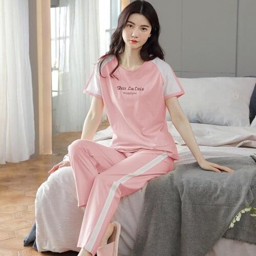Summer Pure Cotton Casual Ladies Sports Pajamas Half-Sleeved Simple Youth Short-Sleeved Trousers Cotton Home Service Suit