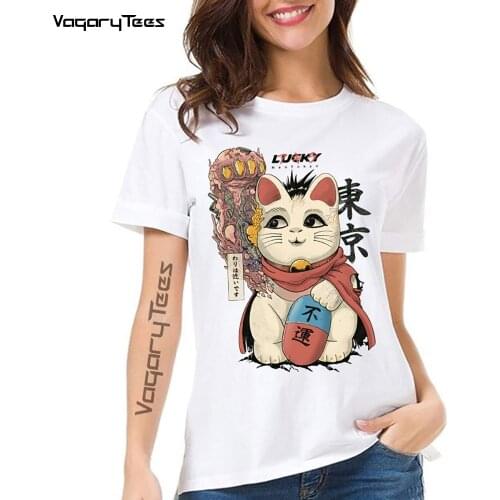 Summer NEW white casual Unlucky Neo Tokyo Cat Cute girl anime tshirt women funny Otaku short sleeve Cute girl streetwear t shirt