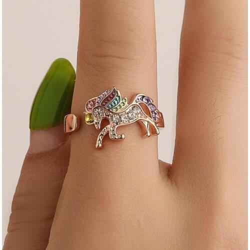 Personality Crystal Unicorn Ring Adjustable Open Color Pony Rings For Women Anel Jewelry New Gold Silver Color Ring Jewellery