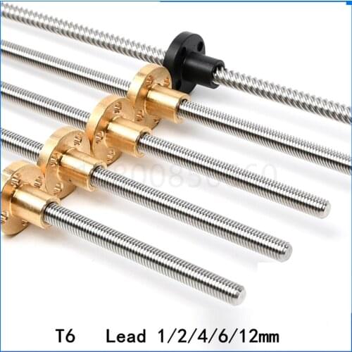 3D Printer CNC Linear Shaft Trapezoidal Rod T6 Lead Screw 6mm with Brass Nut Length 100/400/500/550mm Stepper Motor Driving