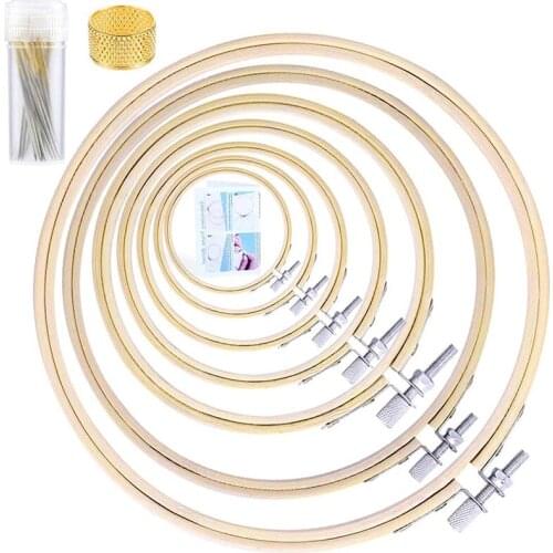 LMDZ 7 Sizes Embroidery Hoops, Cross Stitch Circle, Embroidery Circle with 3 Sizes Sewing Needles, Thimble for Embroidery