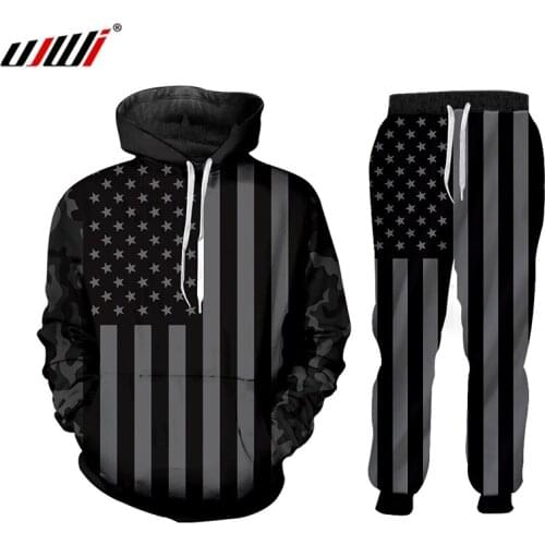 UJWI American Flag Camouflage Autumn Men Hoodie 3D Print 2 Piece Set Jacket Hip Hop Style Ha Sports Harajuku Hooded Long Sleeve