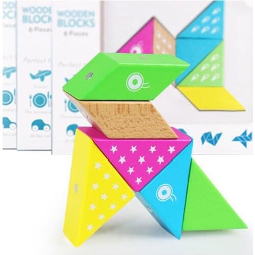 3D Wooden Magnetic Building Blocks Set Colorful Geometry Blocks Imagination Set Kids Early Development Toys