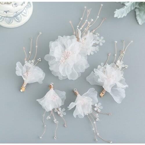 Women Romantic New Bridal white immortal White crepe flower comb Hairband barrette sets bride headwear bridal hair accessories