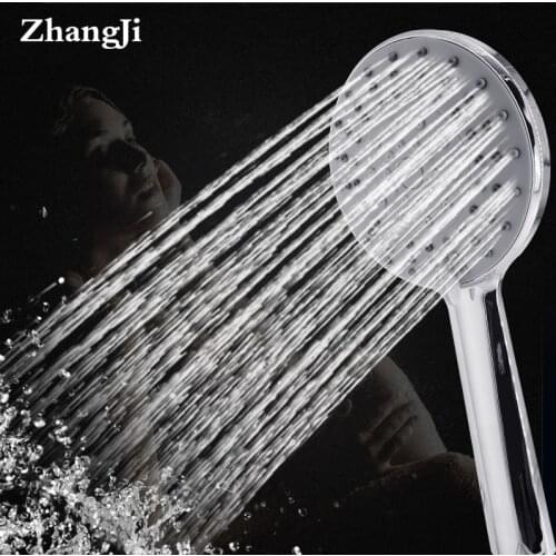 Zhangji 5 Modes Adjustment Shower Head with Chrome Plating silicone Spray Nozzle Removable Scale Round Big Panel Rain Showerhead